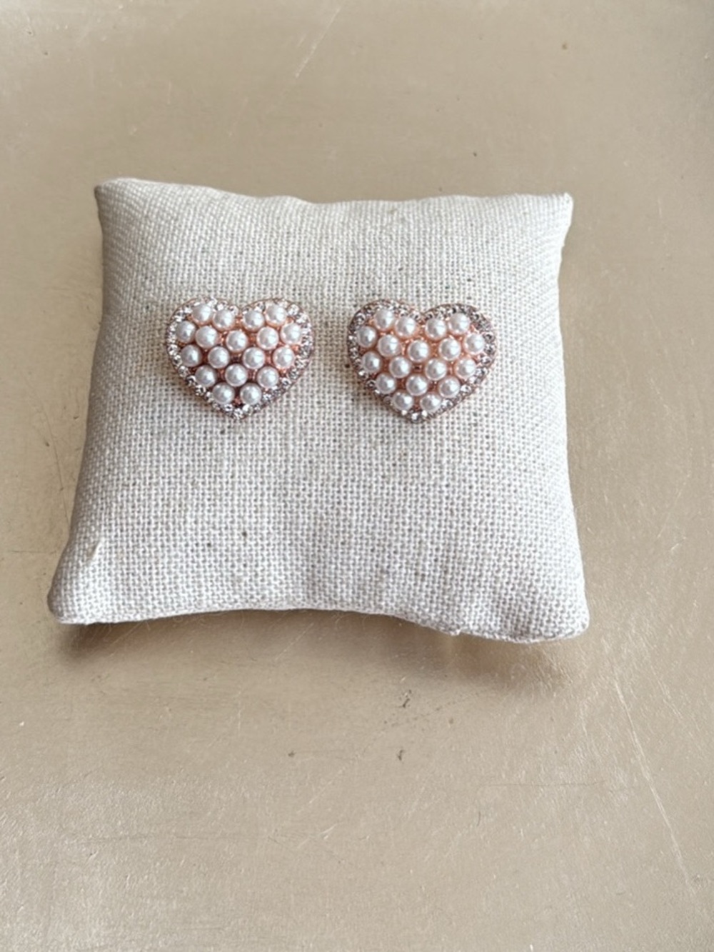 Pearl Heart Stud Earrings - Rose Gold Tone Wedding Bridal Gift Love NEW